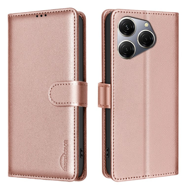 BINFEN COLOR BF32 For TECNO Spark 20 Pro Leather Case RFID Blocking Lychee Texture - Rose Gold