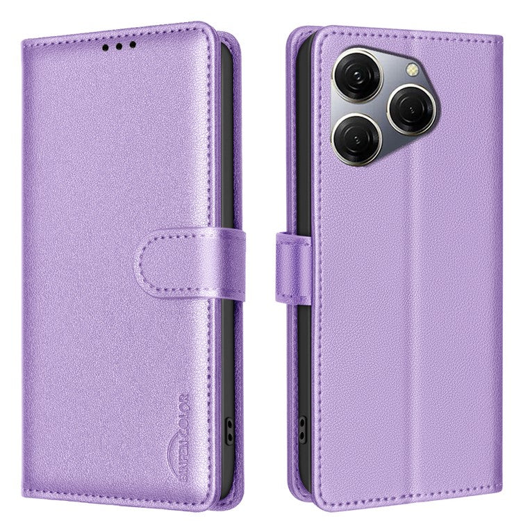 BINFEN COLOR BF32 For TECNO Spark 20 Pro Leather Case RFID Blocking Lychee Texture - Purple