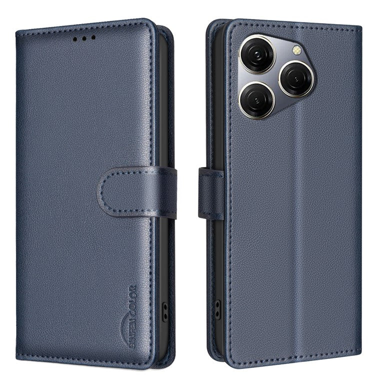 BINFEN COLOR BF32 For TECNO Spark 20 Pro Leather Case RFID Blocking Lychee Texture - Blue