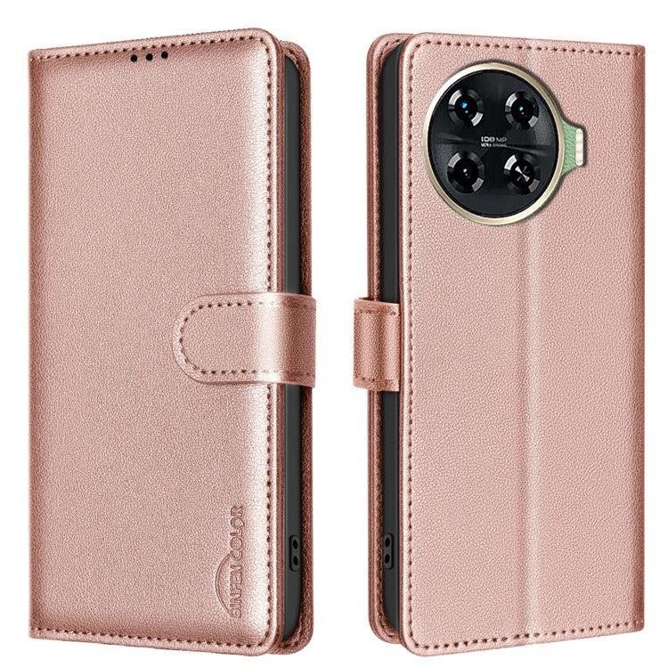 BINFEN COLOR BF32 For TECNO Spark 20 Pro+ Case Leather Flip Cover RFID Blocking - Rose Gold