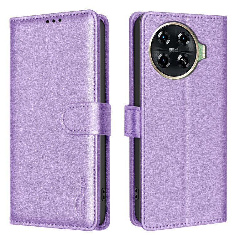 BINFEN COLOR BF32 For TECNO Spark 20 Pro+ Case Leather Flip Cover RFID Blocking - Purple