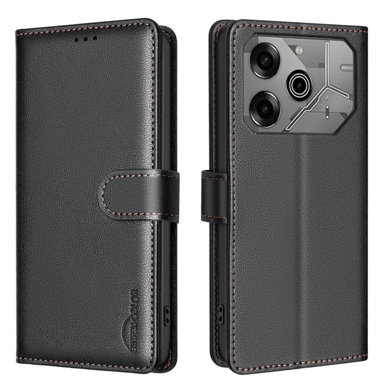 BINFEN COLOR BF32 For TECNO Pova 6 5G / Pova 6 Pro 5G Litchi Texture Flip Case Leather Phone Cover - Black