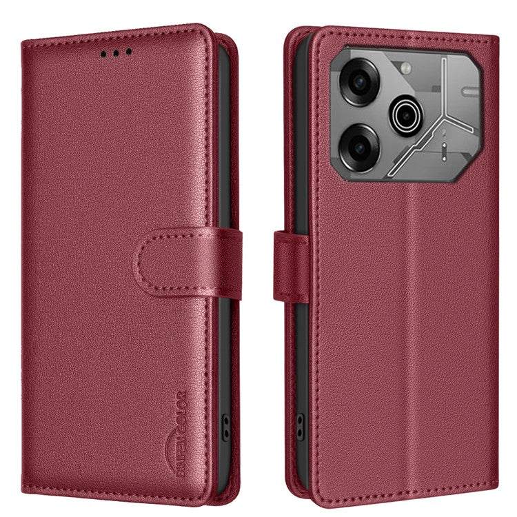 BINFEN COLOR BF32 For TECNO Pova 6 5G / Pova 6 Pro 5G Litchi Texture Flip Case Leather Phone Cover - Red