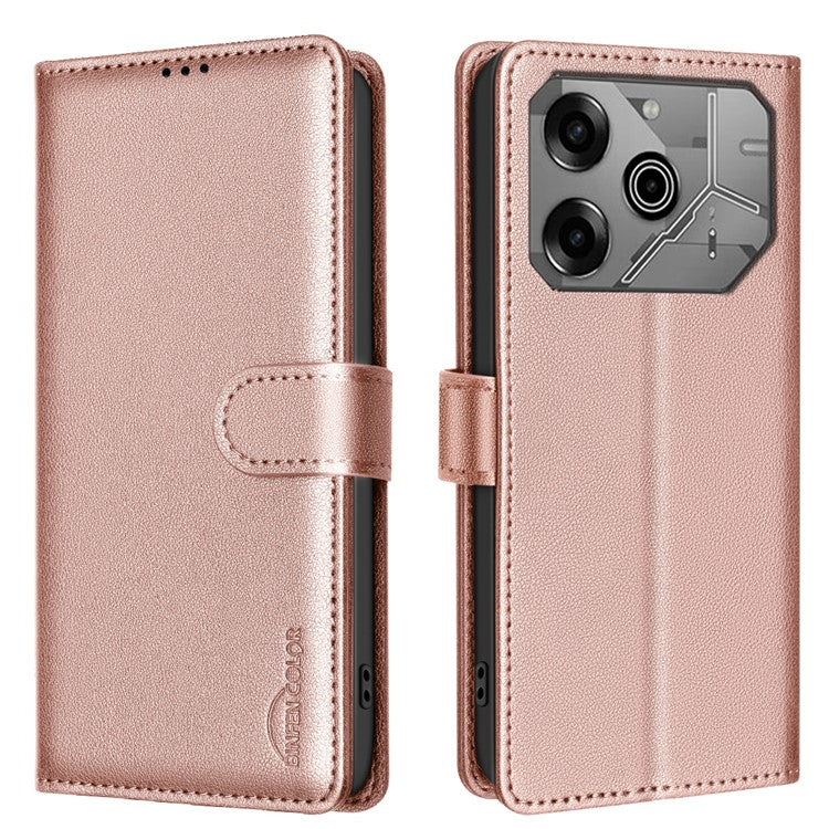 BINFEN COLOR BF32 For TECNO Pova 6 5G / Pova 6 Pro 5G Litchi Texture Flip Case Leather Phone Cover - Rose Gold