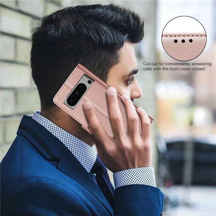 BINFEN COLOR BF32 For Google Pixel 8 Pro RFID Blocking Phone Case Litchi Texture Leather Phone Cover - Rose Gold