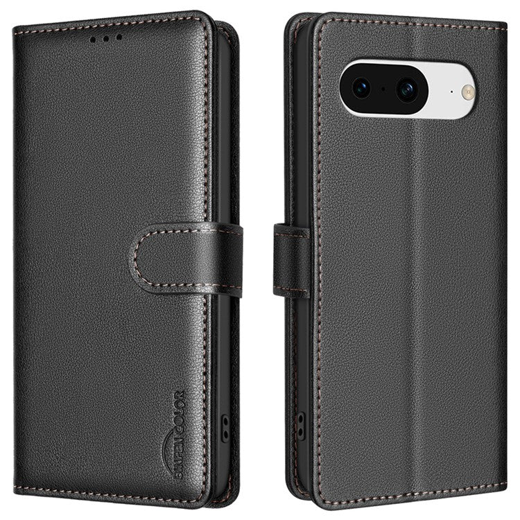 BINFEN COLOR BF32 For Google Pixel 8 Wallet Stand Phone Case Litchi Texture RFID Blocking Leather Phone Cover - Black