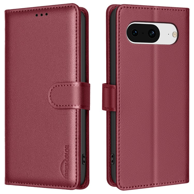 BINFEN COLOR BF32 For Google Pixel 8 Wallet Stand Phone Case Litchi Texture RFID Blocking Leather Phone Cover - Red