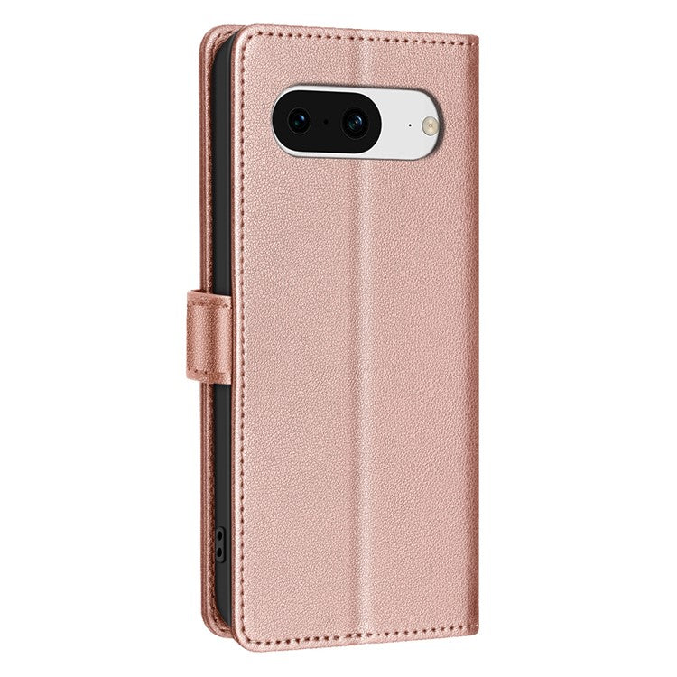 BINFEN COLOR BF32 For Google Pixel 8 Wallet Stand Phone Case Litchi Texture RFID Blocking Leather Phone Cover - Rose Gold