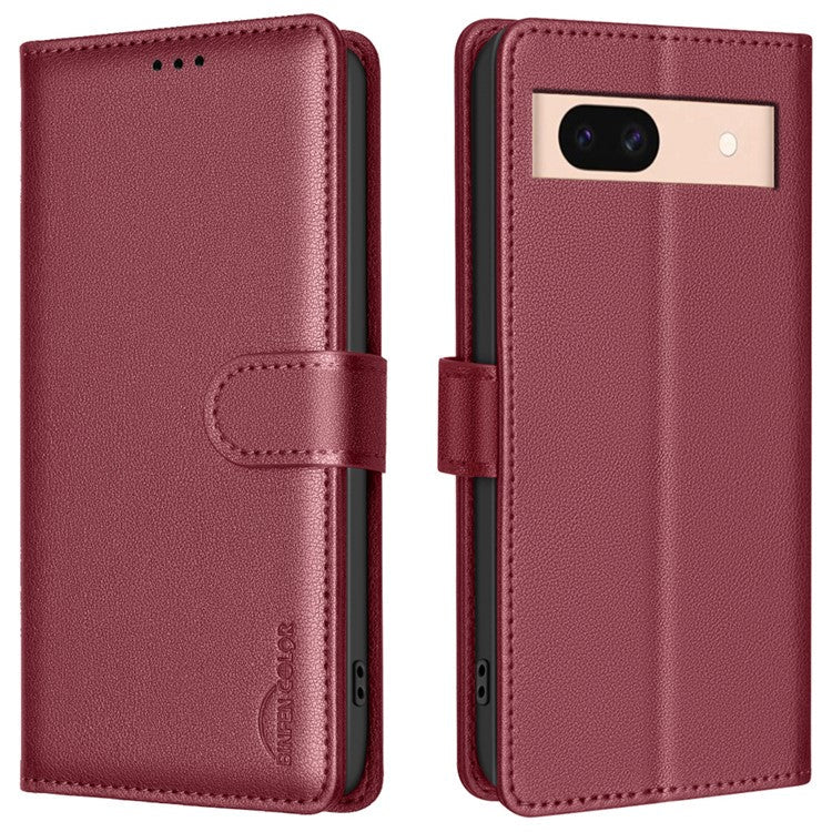 BINFEN COLOR BF32 For Google Pixel 8a Mobile Phone Case Litchi Texture RFID Blocking Leather Stand Cover - Red