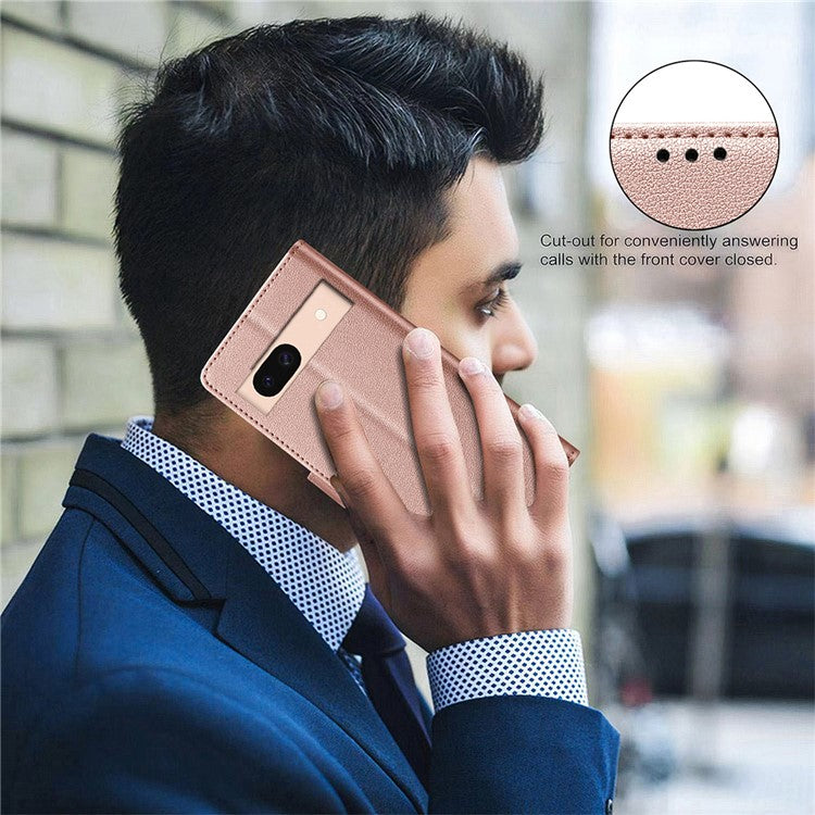 BINFEN COLOR BF32 For Google Pixel 8a Mobile Phone Case Litchi Texture RFID Blocking Leather Stand Cover - Rose Gold