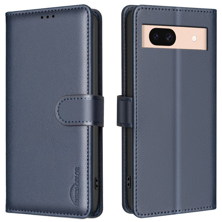 BINFEN COLOR BF32 For Google Pixel 8a Mobile Phone Case Litchi Texture RFID Blocking Leather Stand Cover - Blue