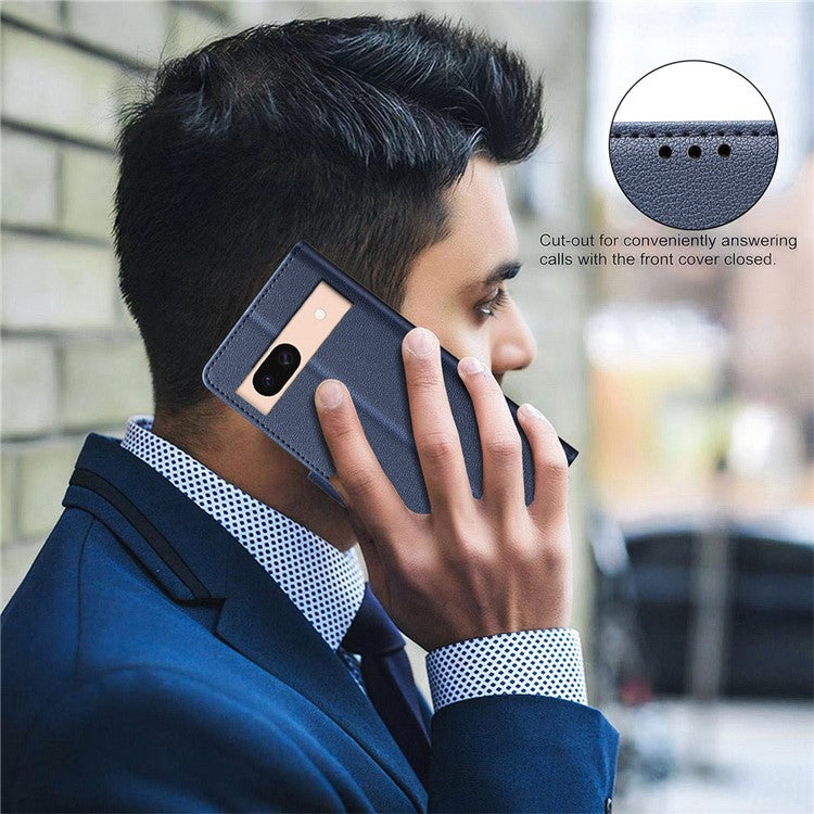 BINFEN COLOR BF32 For Google Pixel 8a Mobile Phone Case Litchi Texture RFID Blocking Leather Stand Cover - Blue