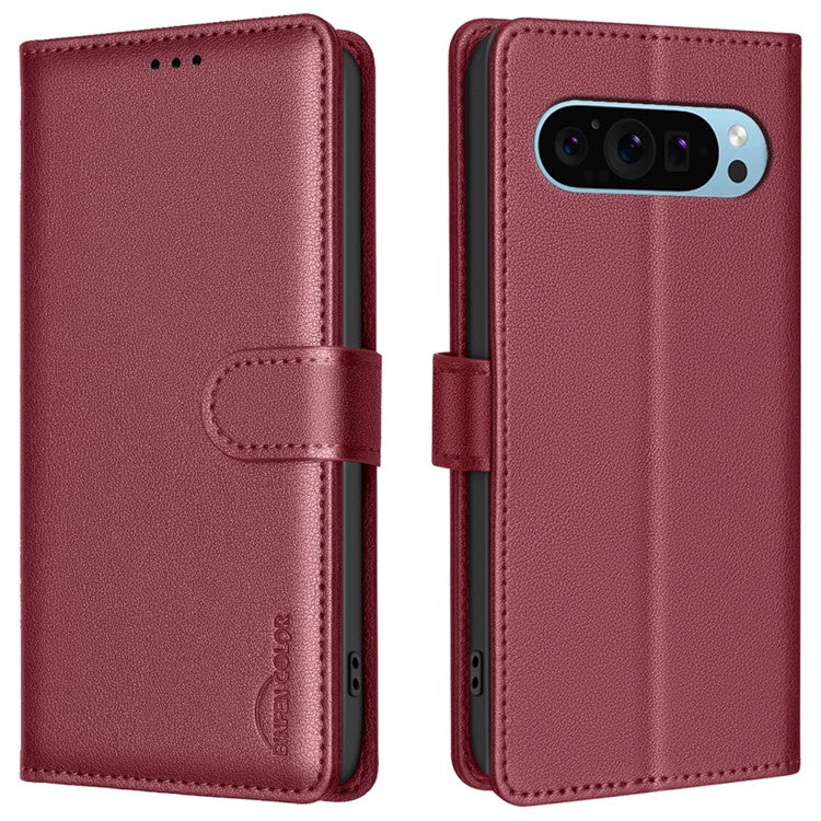 BINFEN COLOR BF32 Wholesale Phone Case for Google Pixel 9 Pro / Pixel 9 RFID Blocking Leather Phone Stand Cover - Red