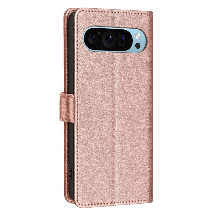 BINFEN COLOR BF32 For Google Pixel 9 / 9 Pro Wallet Phone Stand Case Litchi Texture RFID Blocking Leather Phone Cover - Rose Gold