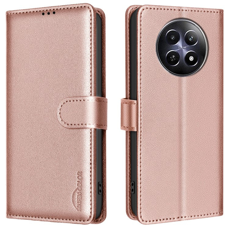 BINFEN COLOR BF32 For Realme 12 5G Anti-Scratch Phone Case RFID Blocking Litchi Texture Leather Cover - Rose Gold