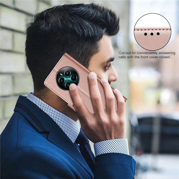 BINFEN COLOR BF32 For Realme 12 4G / 12+ 5G Cell Phone Case Litchi Texture RFID Blocking Leather Phone Cover - Rose Gold