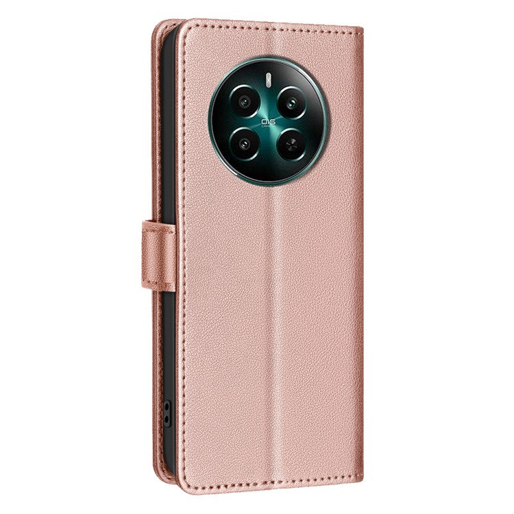 BINFEN COLOR BF32 For Realme 12 4G / 12+ 5G Cell Phone Case Litchi Texture RFID Blocking Leather Phone Cover - Rose Gold