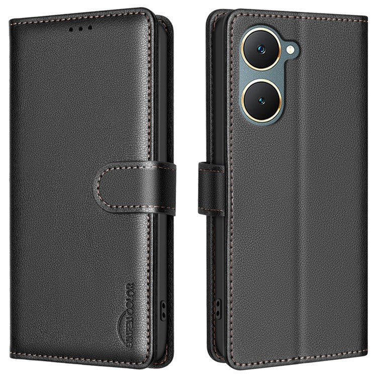 BINFEN COLOR BF32 For vivo Y03 Phone Case Litchi Texture RFID Blocking Leather Phone Cover - Black