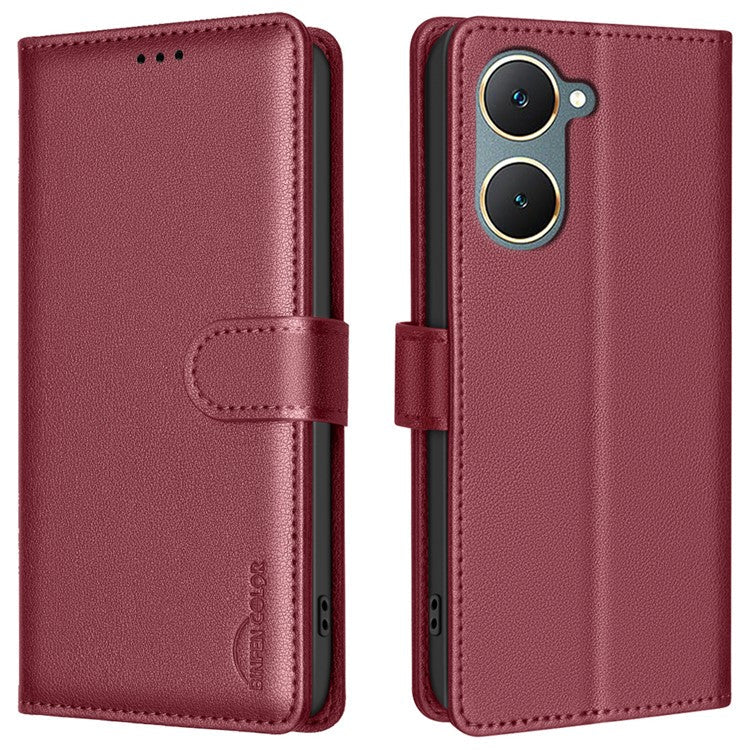 BINFEN COLOR BF32 For vivo Y03 Phone Case Litchi Texture RFID Blocking Leather Phone Cover - Red