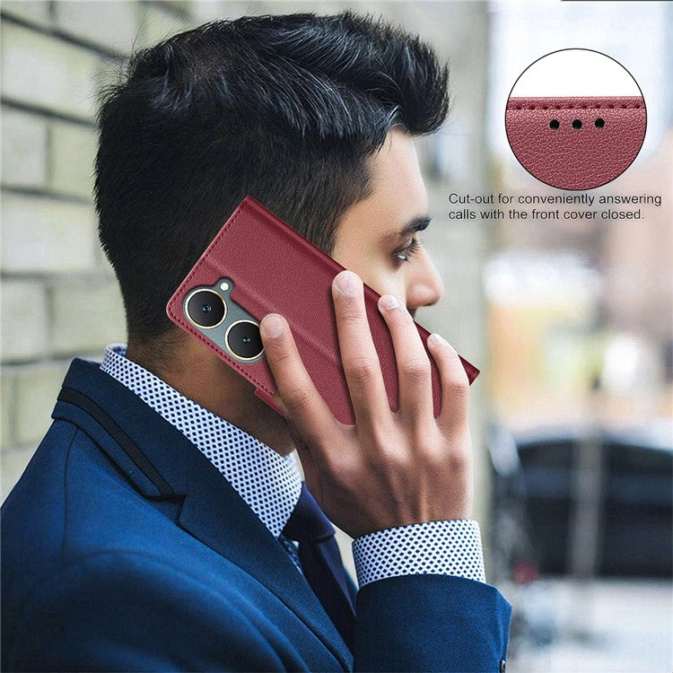BINFEN COLOR BF32 For vivo Y03 Phone Case Litchi Texture RFID Blocking Leather Phone Cover - Red