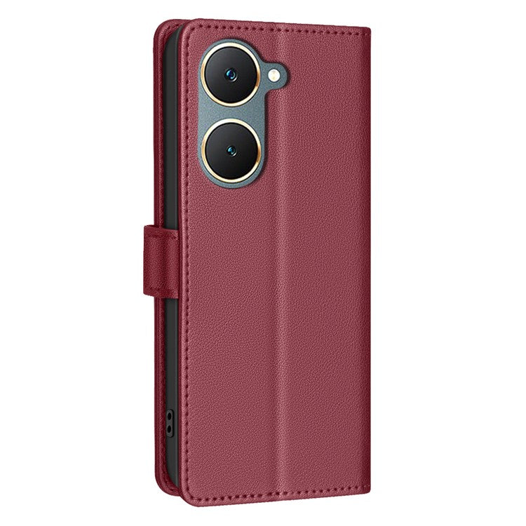 BINFEN COLOR BF32 For vivo Y03 Phone Case Litchi Texture RFID Blocking Leather Phone Cover - Red