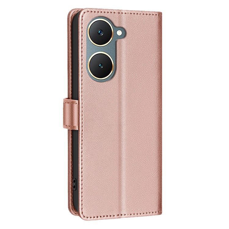 BINFEN COLOR BF32 For vivo Y03 Phone Case Litchi Texture RFID Blocking Leather Phone Cover - Rose Gold