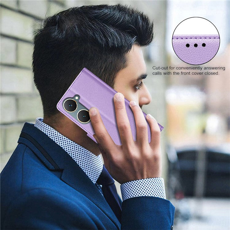 BINFEN COLOR BF32 For vivo Y03 Phone Case Litchi Texture RFID Blocking Leather Phone Cover - Purple