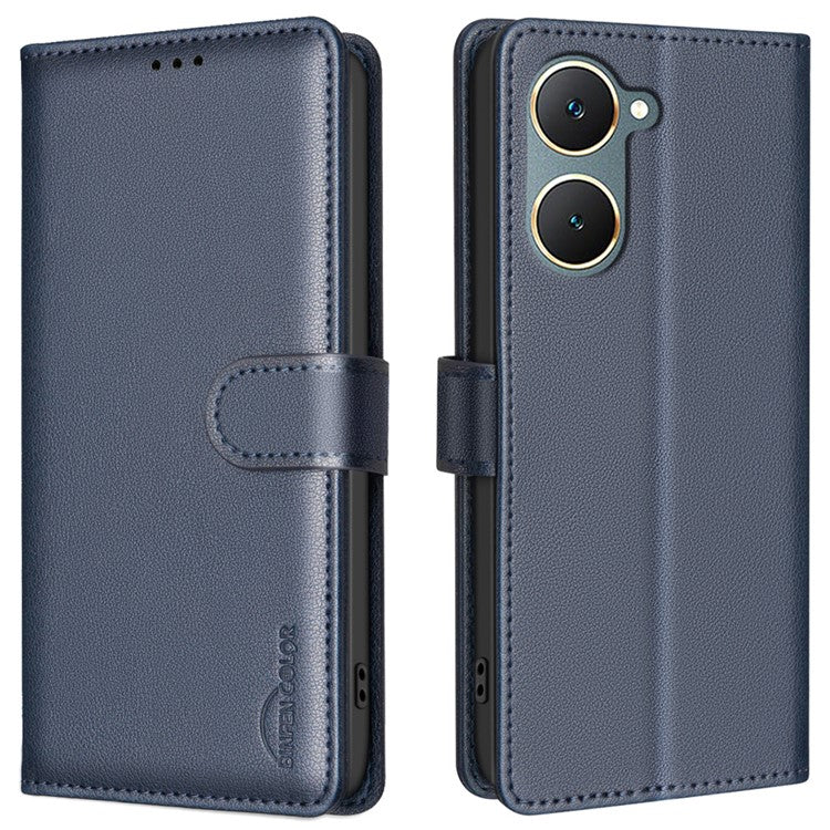 BINFEN COLOR BF32 For vivo Y03 Phone Case Litchi Texture RFID Blocking Leather Phone Cover - Blue