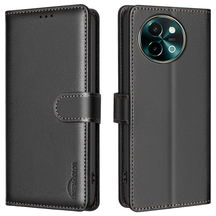 BINFEN COLOR BF32 For vivo Y38 5G / Y200i 5G Phone Case Litchi Texture RFID Blocking Leather Phone Cover - Black