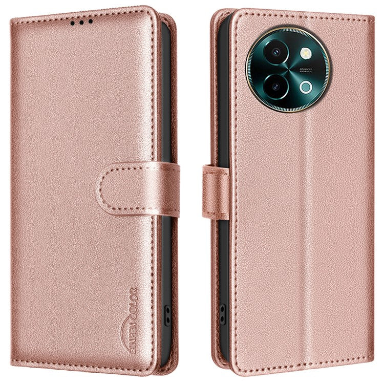 BINFEN COLOR BF32 For vivo Y38 5G / Y200i 5G Phone Case Litchi Texture RFID Blocking Leather Phone Cover - Rose Gold