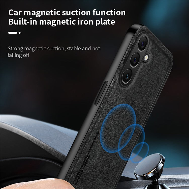 For Samsung Galaxy F15 5G Matte Phone Case TPU+PU Phone Cover Work with Magnetic Car Holder - Black