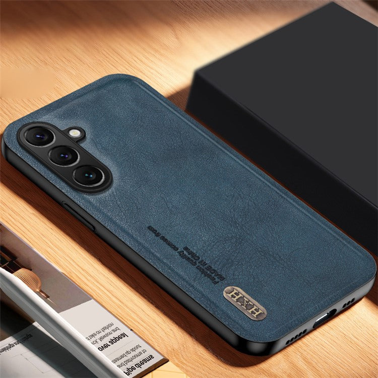 For Samsung Galaxy F15 5G Matte Phone Case TPU+PU Phone Cover Work with Magnetic Car Holder - Blue