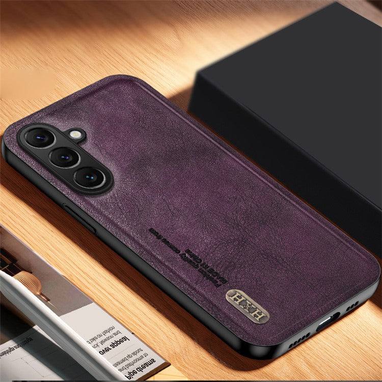 For Samsung Galaxy F15 5G Matte Phone Case TPU+PU Phone Cover Work with Magnetic Car Holder - Purple