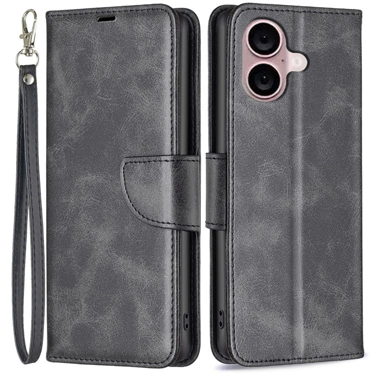 For iPhone 16 Case Shockproof Leather Stand Wallet Mobile Phone Cover - Black