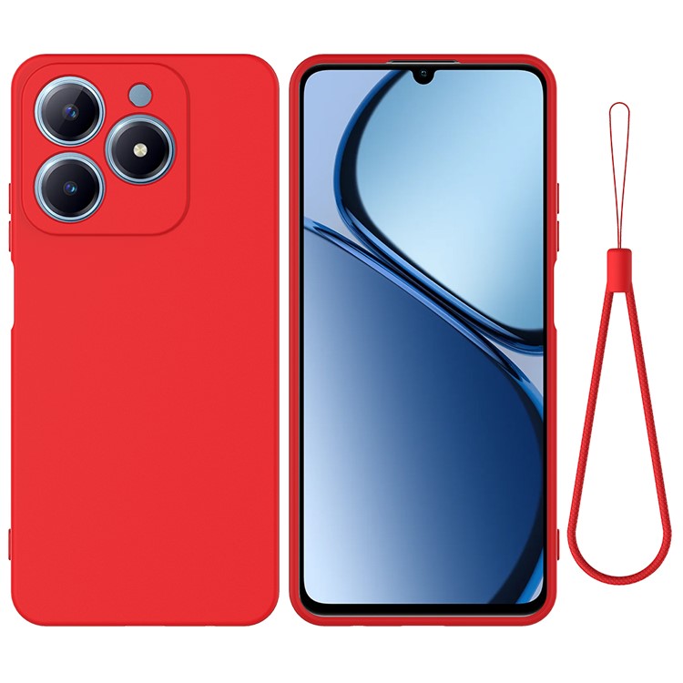 For Realme C63 4G / Narzo N63 4G Slim Case Liquid Silicone Phone Cover with Wrist Strap - Red