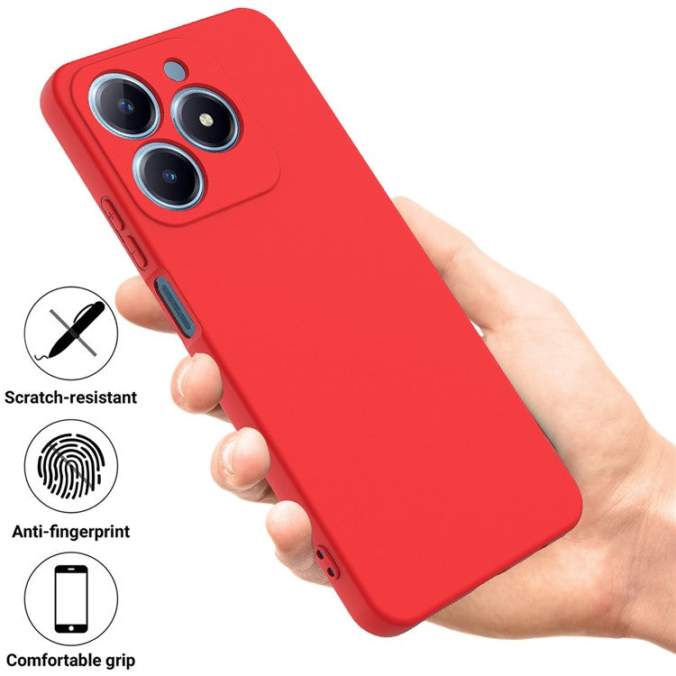 For Realme C63 4G / Narzo N63 4G Slim Case Liquid Silicone Phone Cover with Wrist Strap - Red