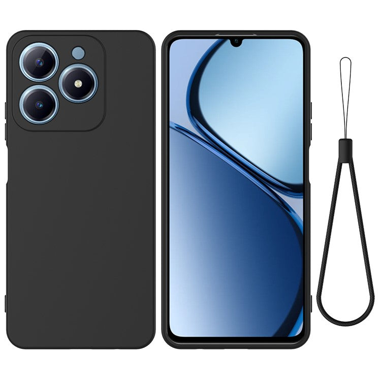 For Realme C63 4G / Narzo N63 4G Slim Case Liquid Silicone Phone Cover with Wrist Strap - Black
