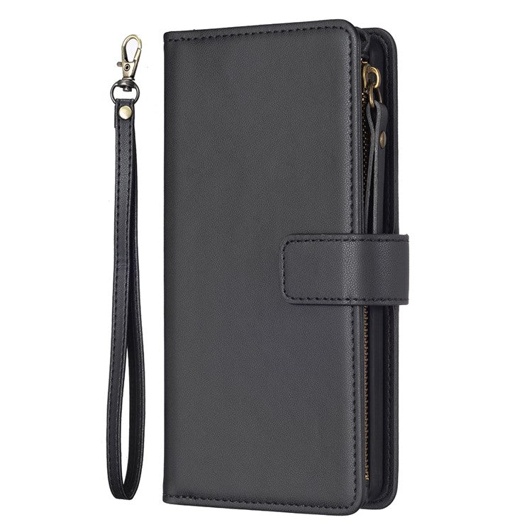 BF Style-19 for iPhone 16 Zipper Leather Case Anti-scratch Flip Wallet Phone Cover - Black