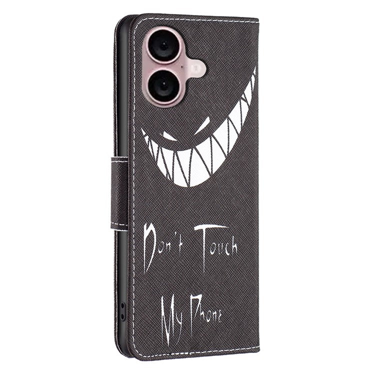 For iPhone 16 Plus Leather Case Pattern Printing Wallet Stand Anti-fall Phone Cover - Don't Touch My Phone