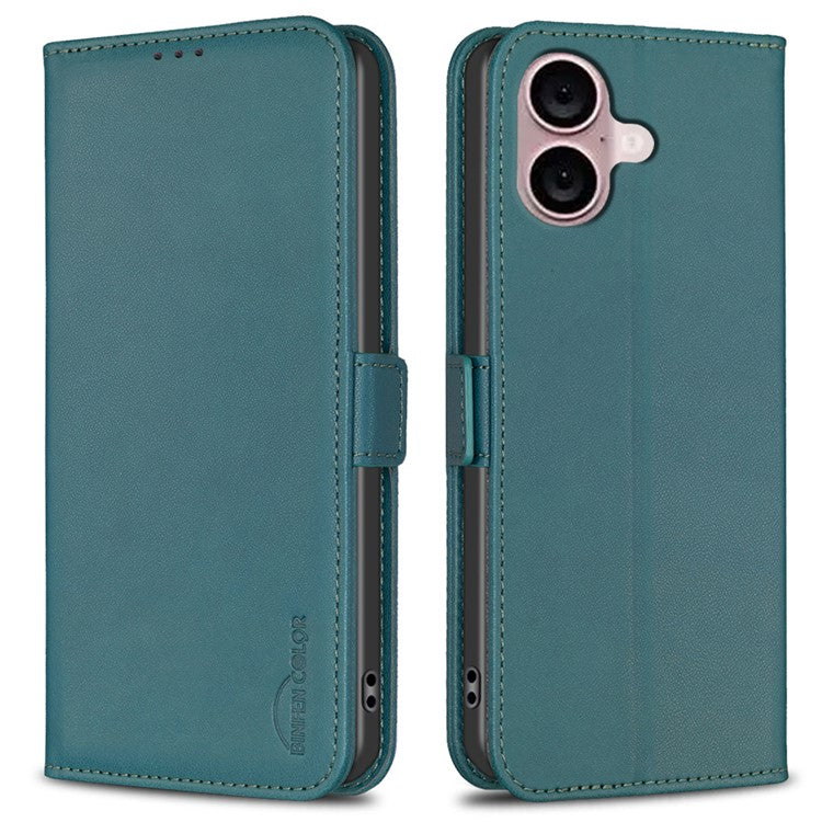BINFEN COLOR BF31 For iPhone 16 Case Wallet Leather Flip Phone Cover - Green