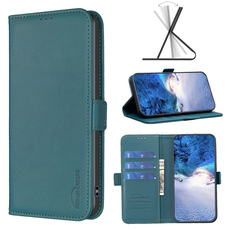 BINFEN COLOR BF31 For iPhone 16 Case Wallet Leather Flip Phone Cover - Green