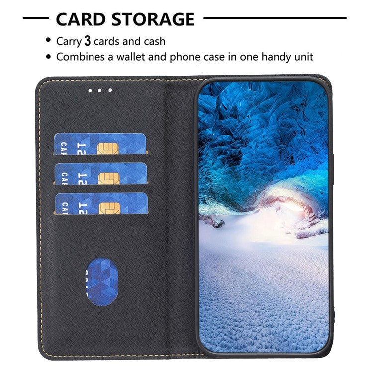 BINFEN COLOR BF18 For Samsung Galaxy S24 FE Case PU Leather Card Holder Phone Cover - Black