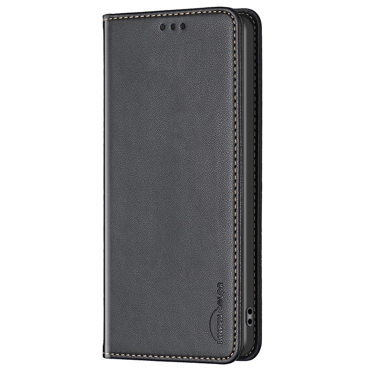 BINFEN COLOR BF18 For Samsung Galaxy S24 FE Case PU Leather Card Holder Phone Cover - Black