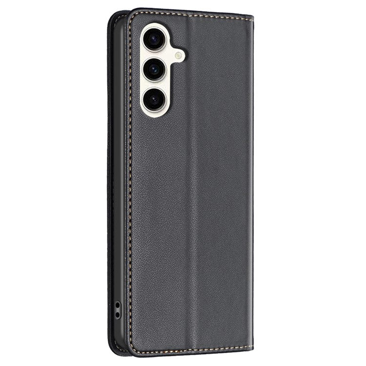 BINFEN COLOR BF18 For Samsung Galaxy S24 FE Case PU Leather Card Holder Phone Cover - Black