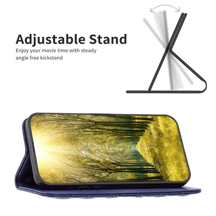 BINFEN COLOR BF Style-16 For Samsung Galaxy S24 FE Stand Phone Case PU Leather Phone Cover with Card Slots - Blue