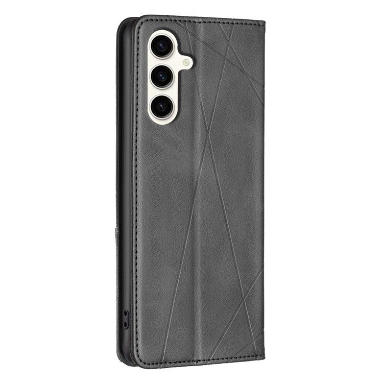 For Samsung Galaxy S24 FE Case Card Slots Leather Phone Cover Rhombus Imprint - Black