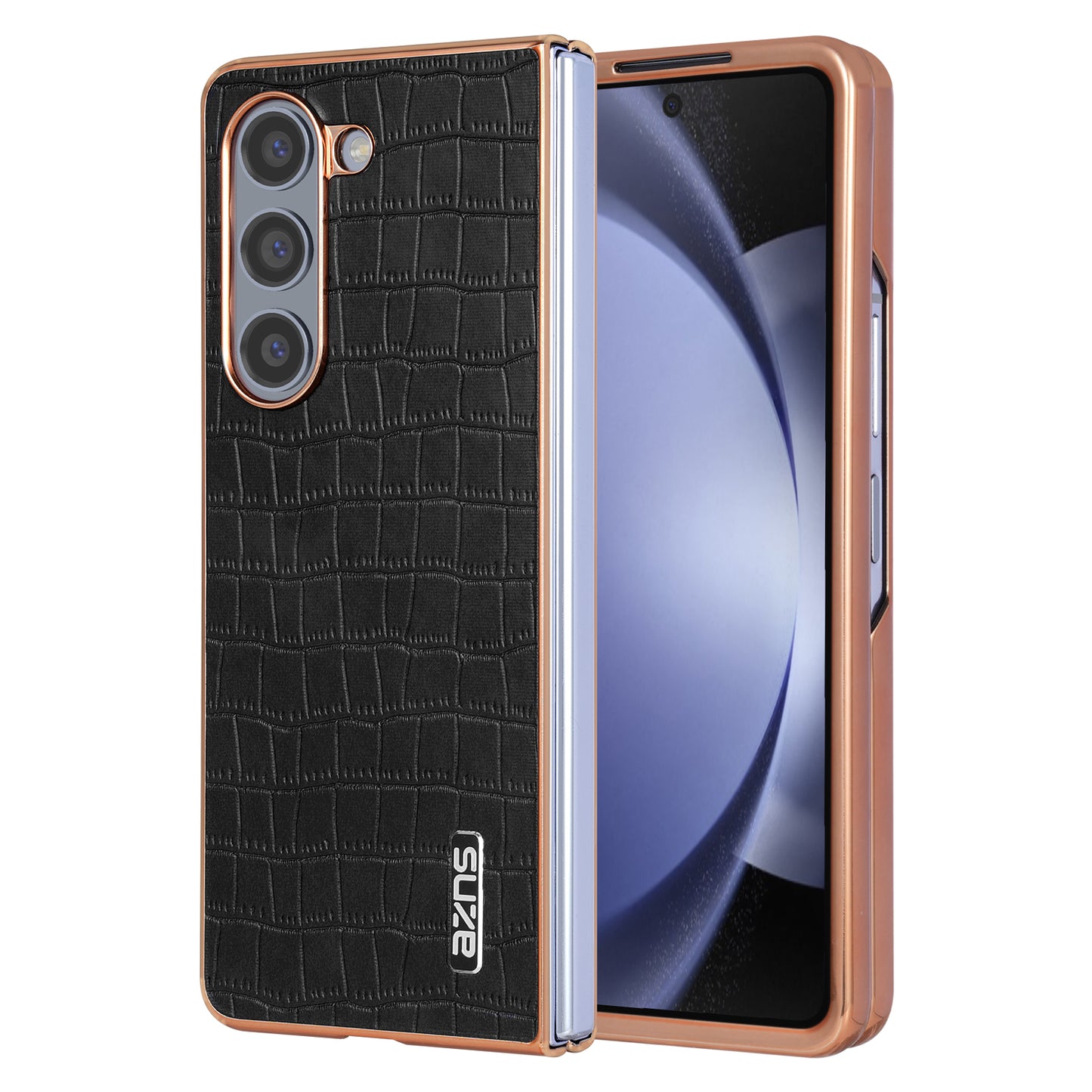 AZNS For Samsung Galaxy Z Fold6 5G Case Crocodile Texture PU Leather+PC Phone Cover - Black