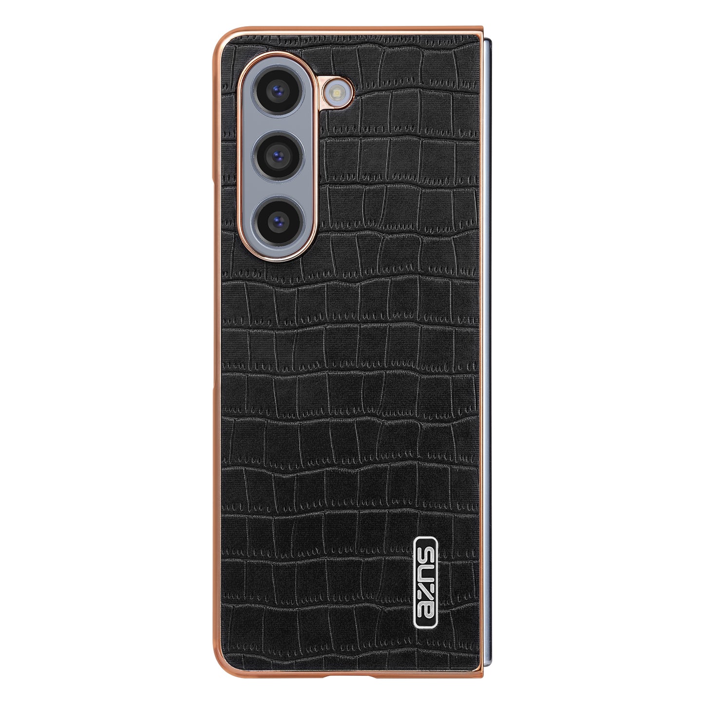 AZNS For Samsung Galaxy Z Fold6 5G Case Crocodile Texture PU Leather+PC Phone Cover - Black