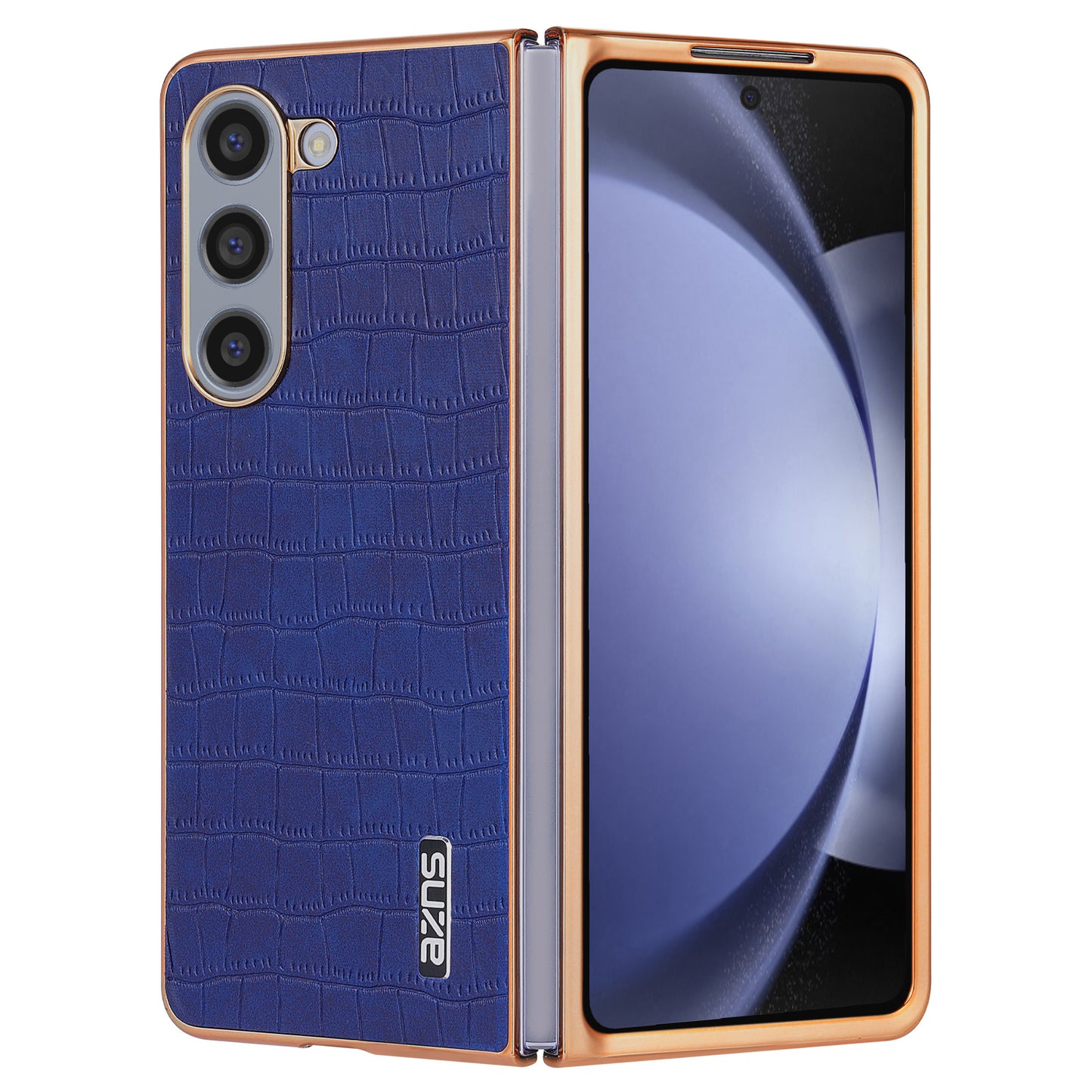 AZNS For Samsung Galaxy Z Fold6 5G Case Crocodile Texture PU Leather+PC Phone Cover - Blue