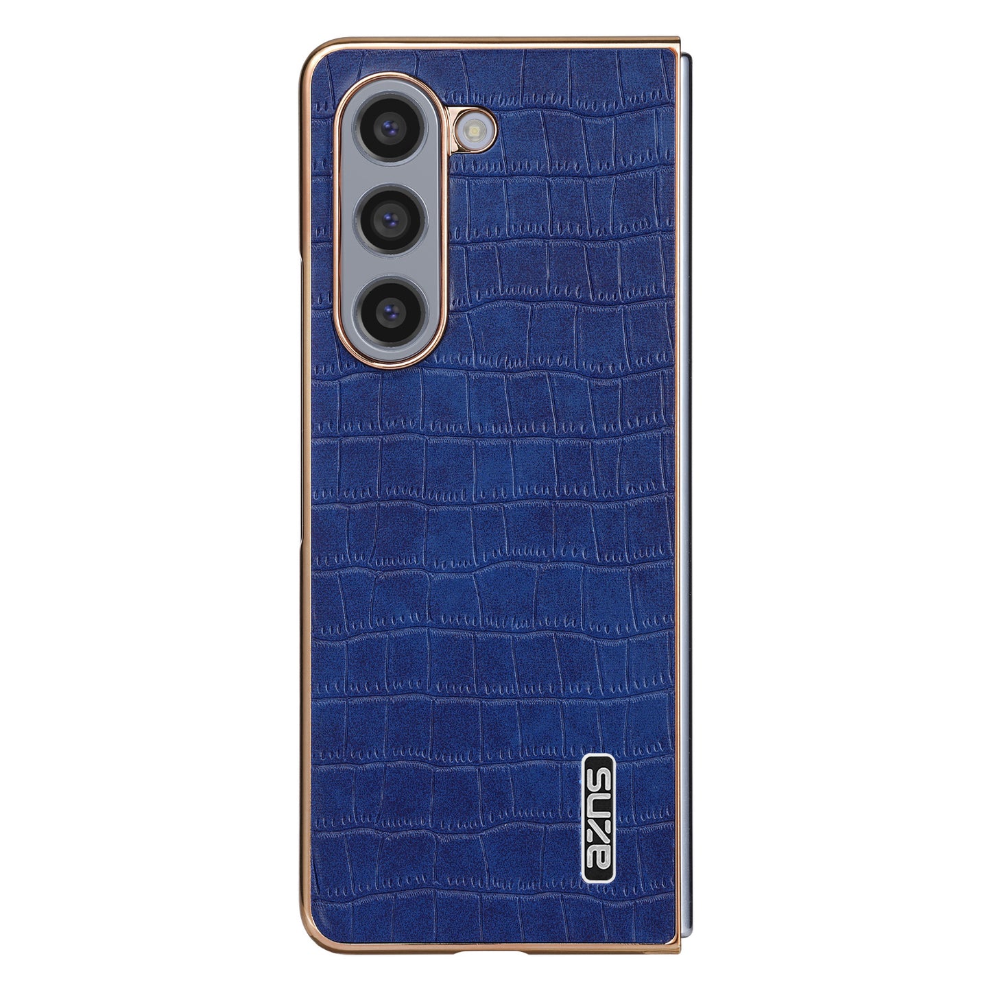 AZNS For Samsung Galaxy Z Fold6 5G Case Crocodile Texture PU Leather+PC Phone Cover - Blue